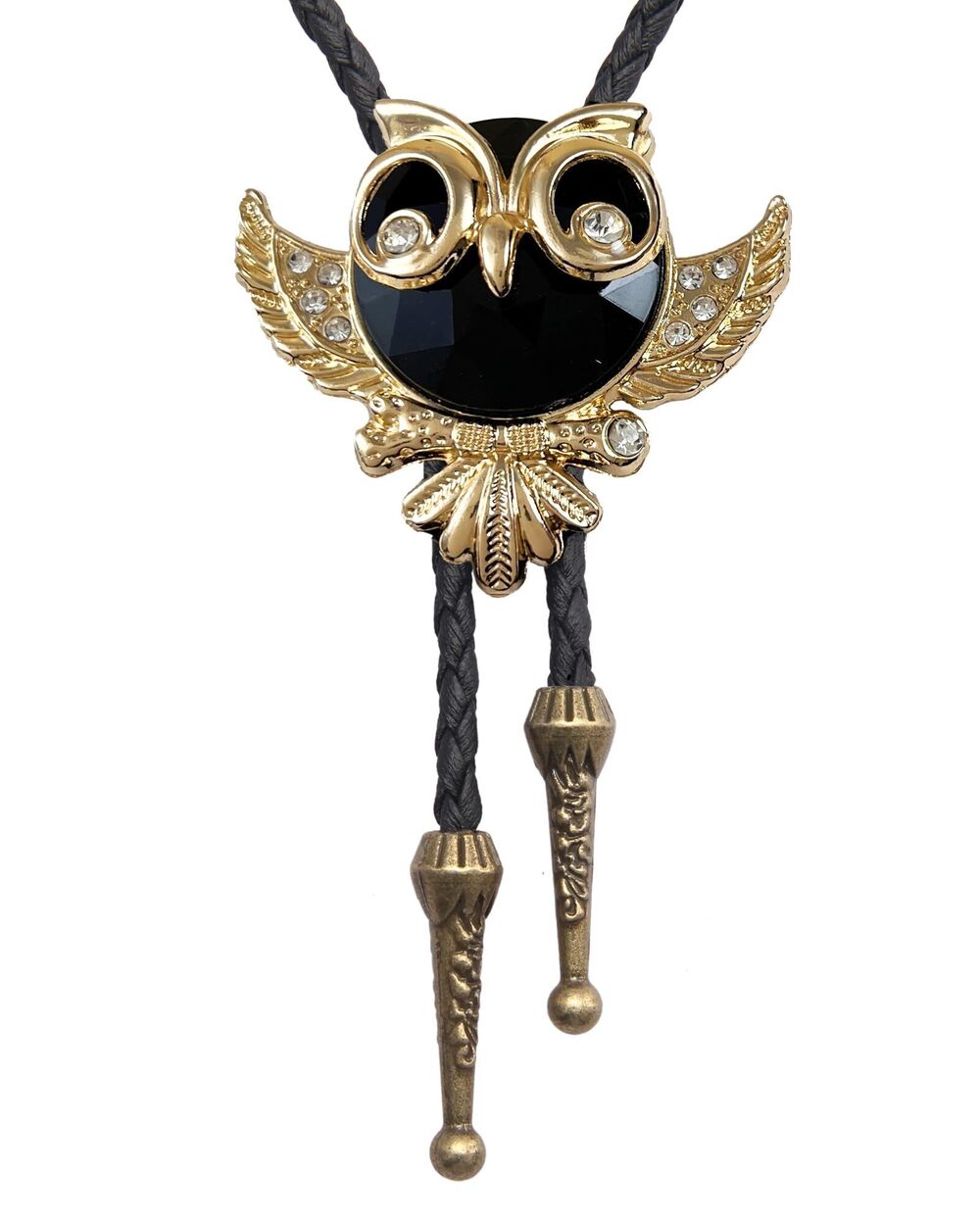 2106 Owl Bolo Tie Gold Crystal Owl Bolos Elegant Wedding Bolo Tie Cool